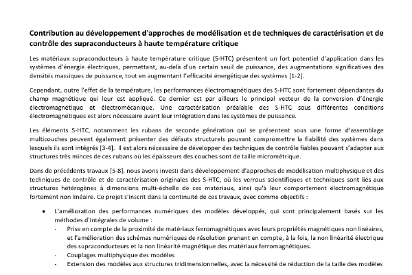 Offre de Thèse : Contribution au développement d'approches de modélisation et de techniques de caractérisation et de contrôle des supraconducteurs à haute température critique